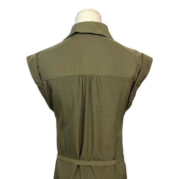 Express Green Sleeveless Button Front Zip Pockets Collared Shirt Dress Size XS - Picture 5 of 8